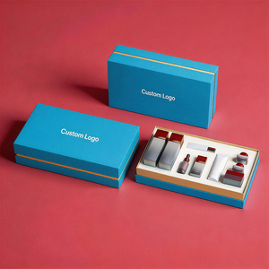 Boîte d'emballage cadeau pour soins de la peau bleue faite à la main avec logo, boîte d'emballage cosmétique personnalisée de luxe recyclable - Product Image 3