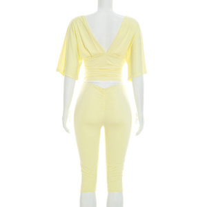 Completo da <span class=keywords><strong>Donna</strong></span> 2 Pezzi 2026: Top a Maniche Corte con Scollo a V e Leggings Midi - Abbigliamento Estivo Trendy per <span class=keywords><strong>Donna</strong></span> - Product Image 3