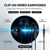 Écouteurs filaires confortables à clipser, vente en gros d'usine, prise jack 3,5 mm, contrôle du volume intégré, micro intégré, écouteurs stéréo à oreille ouverte