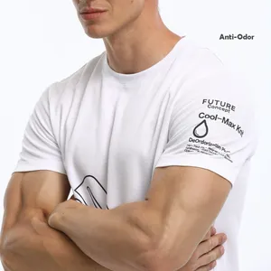Anti-olor nuevo estilo secado rápido alta elasticidad deportes Camiseta cuello redondo gran costura Casual deportes manga corta