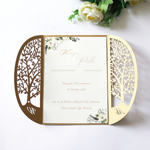 Cartes <span class=keywords><strong>de</strong></span> vœux en papier <span class=keywords><strong>d</strong></span>écoupées au Laser, <span class=keywords><strong>carte</strong></span> <span class=keywords><strong>d</strong></span>'<span class=keywords><strong>invitation</strong></span> <span class=keywords><strong>de</strong></span> <span class=keywords><strong>mariage</strong></span> couleur marron personnalisée Style forêt <span class=keywords><strong>d</strong></span>'arbre, pièces - Product Image 3