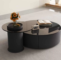 Ensemble de tables basses en dalles de pierre minimalistes et abordables pour les petits salons modernes : ensemble de tables basses rondes avec plateau en verre