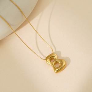 Collar De Acero Inoxidable De 18K De Moda Simple Y Exclusivo Con Dije De <span class=keywords><strong>Letra</strong></span> Inglesa En Forma De Burbuja O Globo, Cadena De Serpiente Versátil Y Elegante - Product Image 6