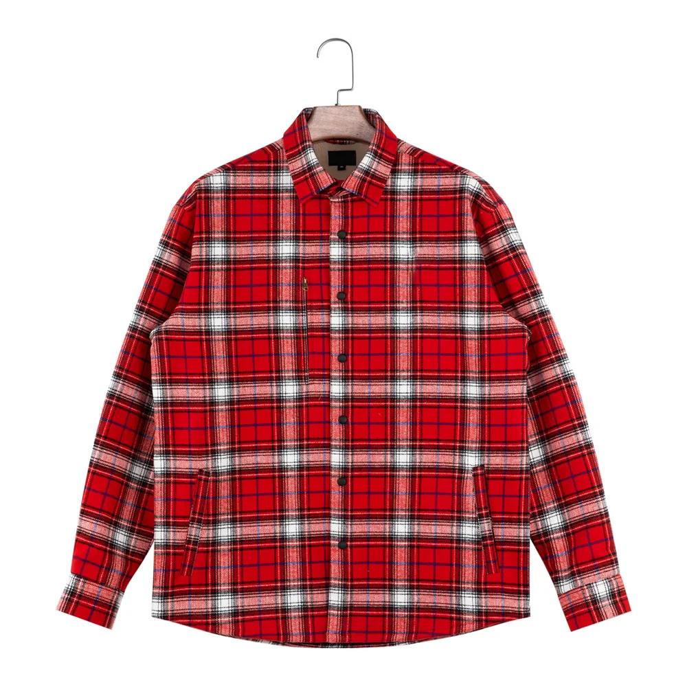 Winter Thickened Warm Lining Velvet Men's Custom Plaid Color Flannel Shirt Jacket