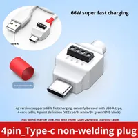 Kit de connecteur USB Type-C sans soudure, câble de charge rapide 66W, accessoires de bricolage, aucun outil de soudure requis, courant élevé 3A