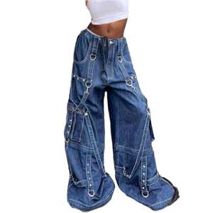 D0202TA19 Pantaloni Cargo da Donna Streetwear con Vita Alta, Tasche e Cinture Fluttuanti, Moda Sehe - Product Image 1