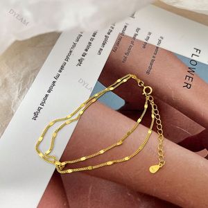 Dylam <b>Silver</b> Simple Gold Chain <b>Anklet</b> 18k Gold <b>Silver</b> Plated Women Flat Mariner <b>Anklet</b> Dainty Summer Beach <b>Anklets</b> for Women - Product Image 2