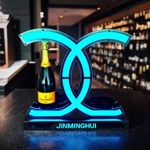 गर्म बिक्री आधुनिक शैली डबल सी बोतल डिस्प्ले रैक के साथ एलईडी चमकदार प्रकाश अनुकूलित लोगो दो स्टेनलेस स्टील धारकों - Product Image 1