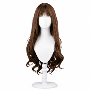 Perruque longue bouclée pour femmes avec <span class=keywords><strong>frange</strong></span> <span class=keywords><strong>cheveux</strong></span> synthétiques noir brun foncé marron clair pour une utilisation quotidienne de fête de cosplay - Product Image 2