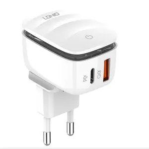 LDNIO Pengisi Daya Ponsel 2425C, untuk Iphone Android Pengisi Daya Dinding Tipe-c Portabel Mikro 20W Us Eu Uk Pengisi Daya Cepat Rumah