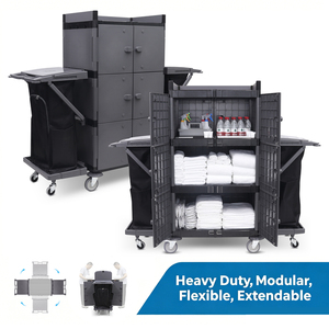 Carrito de Limpieza Plegable Multifuncional de 3 Niveles para Bolsas de Basura, de Gran Capacidad, para Hoteles, Servicios Comerciales y Conserjería - Product Image 1