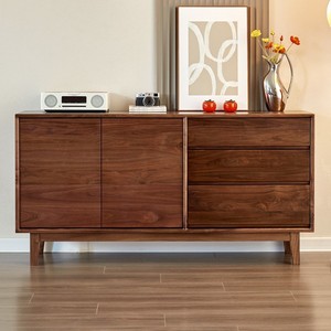 מזנון מעץ מלא של אגוז שחור נורדי - ארון אחסון לסלון בסגנון יפני פשוט, מתאים גם כשולחן תה לבית - Product Image 1