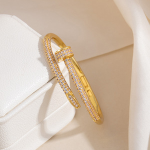 Spring Nail <b>Bracelet</b> Gold And Silver Two Tone Micro Insert <b>Copper</b> Alloy Women's Jewelry - Product Image 3