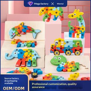 Blocchi di Costruzione Educativi in Legno, Puzzle 3D per l'Apprendimento delle Forme Animali, Età 2-3 Anni, Confezione Blister - Product Image 2