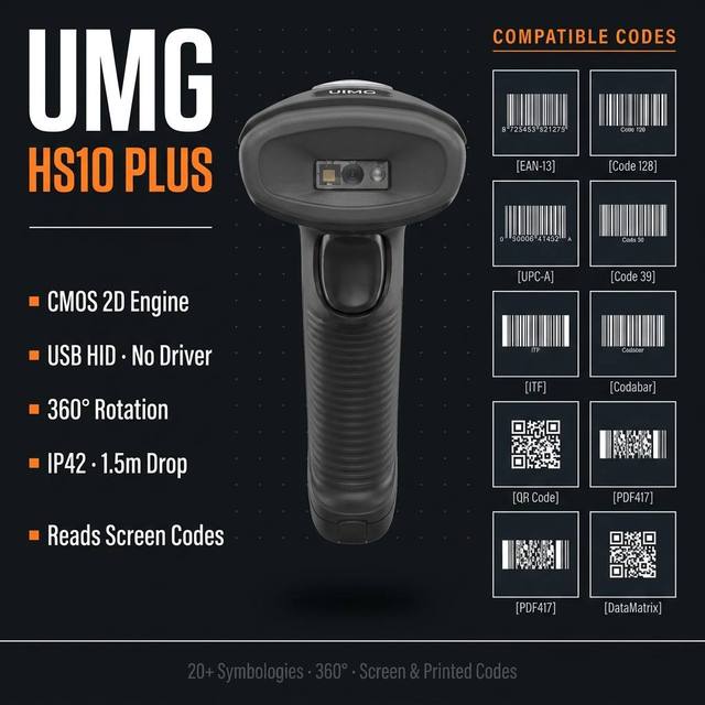 Reliable Decode 2D Barcode Scanner Wired Handheld QR Reader for Retail POS Counter Management