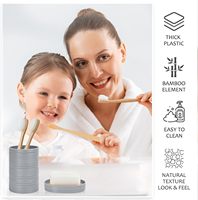 Produits en plastique de bambou gris mat écologique 6 pièces Accessoires de toilette Ensembles d'accessoires de salle de bain en plastique de bambou pour la maison