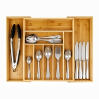 Organisateur de tiroir en bambou à 9 compartiments pour cuisine, plateau de service réglable pour couverts, boîte de rangement extensible pour argenterie
