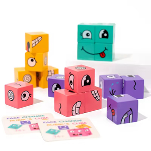 Jeu de <span class=keywords><strong>puzzle</strong></span> de reconnaissance d'expressions faciales avec cubes <span class=keywords><strong>en</strong></span> <span class=keywords><strong>bois</strong></span>, 1 à 4 joueurs, pour enfants et adultes - Product Image 4
