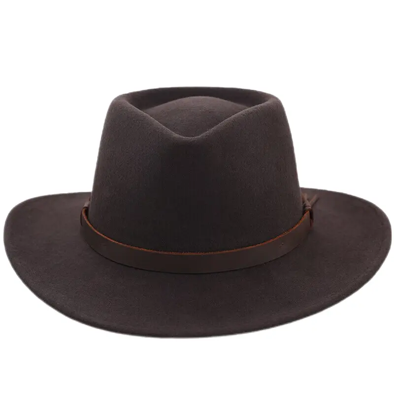 قبعات فيدورا صلبة بحافة واسعة مخصصة للرجال فيدورا مع حزام جلدي