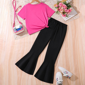 Ropa juvenil Camiseta estampada de manga corta de verano Pantalones acampanados Conjunto de dos piezas para ropa de chicas adolescentes - Product Image 2