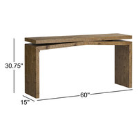 Table console vintage avec base en forme de traîneau, finition patinée, grande capacité, bois massif, salon, meubles écologiques et durables