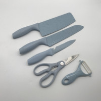 Ensemble de 5 couteaux de cuisine en acier inoxydable avec revêtement antiadhésif coloré, éplucheur et ciseaux, ensemble de couteaux de chef