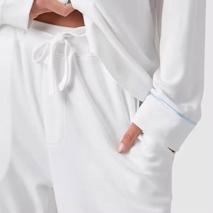 Conjunto de <span class=keywords><strong>Pijama</strong></span> de Algodón <span class=keywords><strong>Pima</strong></span> 100% Blanco de 2 Piezas Personalizado para Mujer, Ropa de Dormir Informal para Mujer - Product Image 4