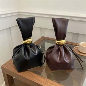 I-0581 <b>Vintage</b> Pleated Design Women's Handbag Fashion Pu Leather Small <b>Tote</b> <b>Bag</b> Elegant Evening <b>Bags</b> Female Bucket Dinner Purse - Product Image 1