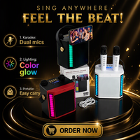Machine de karaoké à 2 micros, haut-parleur Bluetooth, micros sans fil, lumières LED RGB colorées, lumières d'ambiance, haut-parleur pour chanter