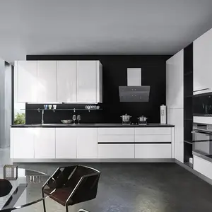 中国供应商豪华白光漆厨房单元套装现代木质橱柜家具设计墙柜胶合板
