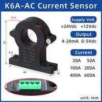 Capteur de courant à noyau divisé NJXSE K6A, transmetteur de courant à effet Hall avec AC 30A-600A et DC 4-20mA 4V-10V, capteur de courant à effet Hall