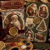 Autocollants de Noël personnalisés imprimés 12x15mm en vinyle, papier synthétique, PVC holographique, autocollants adhésifs découpés, vente en gros, fabricant