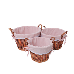 Rustic Antique Circle Wicker Picnic Basket <strong>Empty</strong> Easter <strong>Hamper</strong> with Folding Handles Willow Garden Harvest - Product Image 2