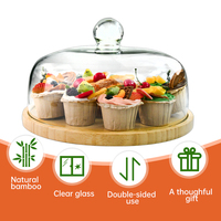 Support à Desserts Rotatif en Bois d'Acacia et Bambou, Présentoir à Cupcakes en Bois, Présentoir à Gâteaux pour Mariage avec Couvercle en Acrylique