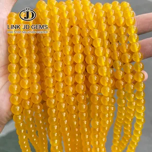 JD Natural Brilliant Round Loose Stone Beads 4/6/8/10/12/14mm Dyed Color Yellow Chalcedony Jades Beads for Jewelry Making