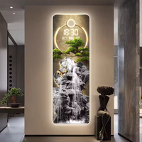 Horloge LCD de luxe moderne au design Art Déco pour hall d'entrée, motif cerf, peinture en porcelaine de cristal haut de gamme, format vertical