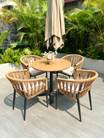 Ensemble table et chaises empilables d'extérieur en alliage d'aluminium, durable et de luxe léger, pour café, salon de thé, cour, villa, jardin, loisirs