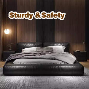 Cadre de lit multifonction King <span class=keywords><strong>Queen</strong></span> <span class=keywords><strong>Size</strong></span> Lit double flottant en bois massif Lit rembourré doux Meubles de chambre à coucher modernes Smart - Product Image 4