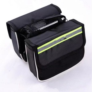 Bolsa para tubo delantero de bicicleta, accesorio de ciclismo con cremallera, impermeable, de gran capacidad, color negro con franja reflectante y forro interior - Product Image 2