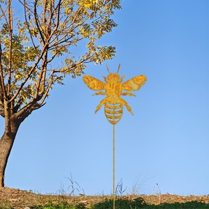 Adornos de jardín modernos de acero inoxidable para el Día de Acción de Gracias, con diseño de pájaro, para estacas de plantas, jardinería, paredes de paisajismo y bordes, con tornillo de inserción, estilo oxidado - Product Image 3