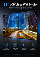 Écran vidéo mural LCD commercial 55 pouces avec cadre ultra-fin de 1,7 mm, panneau BOE pour salle de contrôle et magasin de détail, 500 nits, cadre ultra-fin