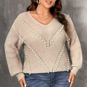 Suéter de Cachemira de nuevo diseño, jerséis informales acogedores de Color sólido, ropa elegante de manga larga con perlas para mujer - Product Image 2