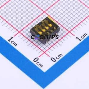 DSHP04TJGET DIP Switch SMD-8P,5.4x6.6mm Switch Flat Toggle, Groove Type Single Pole Single Throw 4 J-Lead - Product Image 1