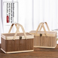 Nouvelle boîte tressée en bambou écologique de style chinois – Panier de rangement rectangulaire portable à double poignée pour le Festival du Dragon