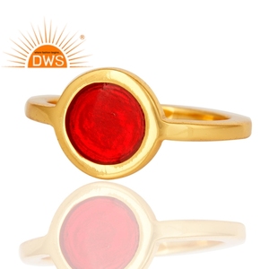 สีแดงเคลือบแฟชั่นซ้อนแหวน14พันสีเหลืองชุบทอง925แหวนเงินผู้ผลิตเครื่องประดับ - Product Image 2