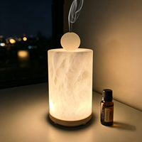 Diffuseur d'huiles essentielles en albâtre avec réservoir en marbre, sans plastique, ultrasonique, veilleuse aromathérapie à arrêt automatique, en pierre