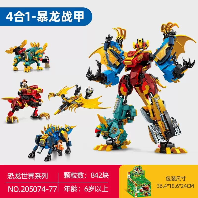 Tyrannosaure rex 4 en 1 + 4 figurines-842 pièces