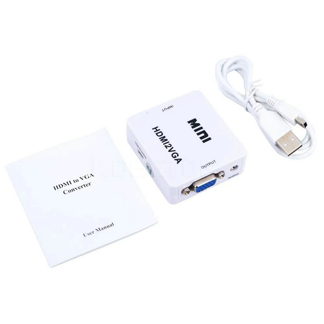 HDMI to VGA Converter Adapter with Audio Output 1080P Mini HDMI2VGA Connector for Laptop PC HDTV Projector