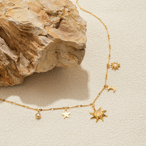 Collar de Acero Inoxidable con Colgante de Piedra Lunar Sol y Luna, Amuleto de Estrella, Joyería de Regalo - Product Image 4