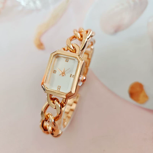 Vendita calda orologio Vintage braccialetto al quarzo movimento impermeabile quadrato quarzo piccolo orologio d'oro per le donne gioielli di lusso senza scatola - Product Image 6